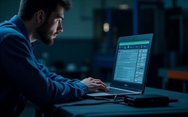 Técnico trabajando en la reprogramación de una ECU de automóvil